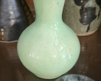 Pale Green Speckled Ceramic Bud Vase
