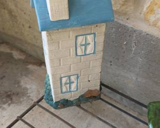 Village Pottery Blue House Tealight Holder Ceramic Figurine