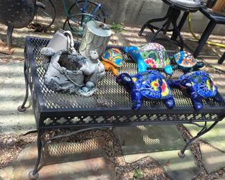 Set of Hand-Painted Talavera Ceramic Turtles and Concrete Planter