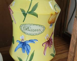 Yellow Floral "Handmade for Nonni's" Biscotti Ceramic Canister with Lid