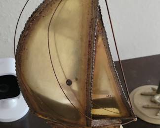 DeMott Mid-Century Modern Brass Sailboat Sculpture on Stone Base