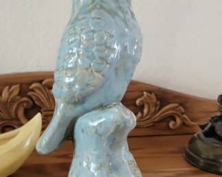 Vintage Blue Ceramic Parrot Figurine