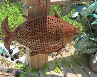 Rustic Metal Fish Wall Decor with Perforated Scale Pattern