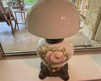 Vintage "Gone With The Wind" Style Hand-Painted Rose Hurricane Lamp