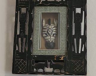 African Tribal Art Zebra Mask Shadow Box Picture Frame