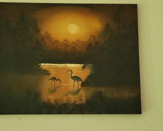 Sunset Heron Landscape Painting by D. Clepper