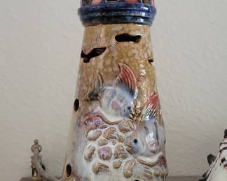 Ceramic Lighthouse Candle Holder with Fish Relief
