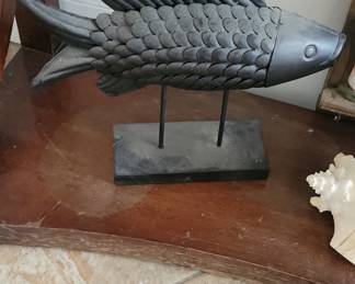 Metal Fish Sculpture on Stand
