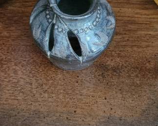 Raku Pottery Vase with Cutouts
