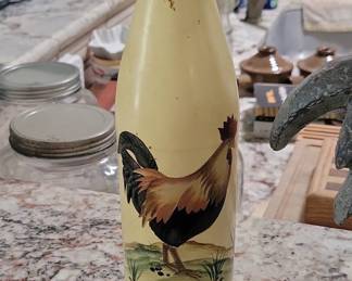 Hand Painted Glass Decorative Bottle Rooster Design Vintage