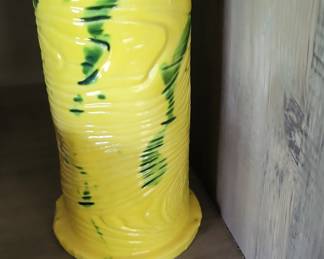 Yellow Ceramic Vase with Green Drip Glaze