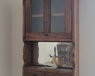 Vintage Wooden Wall Cabinet with Mirror and Drawers
