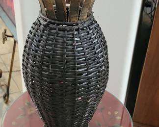 Black Woven Basket Vase with Distressed Gold Metal Top