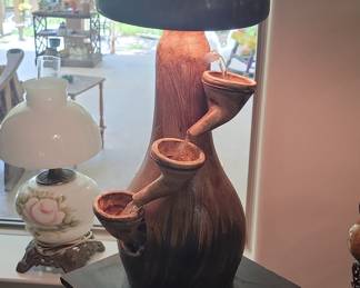 Mushroom and Moon Ceramic Table Lamp with Water Feature