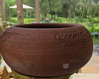 Antique Japanese Tokoname Red Clay Jardiniere Vase Pot
