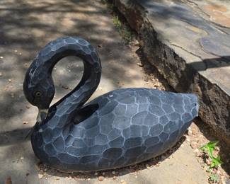 Carved Wood Black Swan Sculpture
