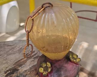 Vintage Glass and Metal Hummingbird Feeder