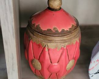 Vintage Red Strawberry Shaped Ceramic Cookie Jar