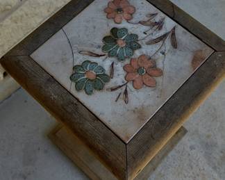 Vintage Tiled Pedestal Side Table