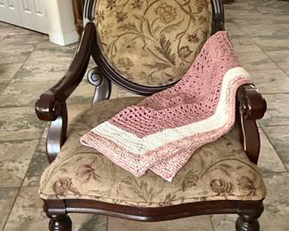 Victorian Style Accent Chair with Crochet Throw