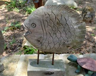 Hand Carved Wooden Fish Sculpture on Stand