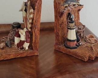 Nautical Themed Resin Bookends with Lighthouse and Sailfish