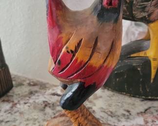Hand-Carved Wooden Rooster Figurine