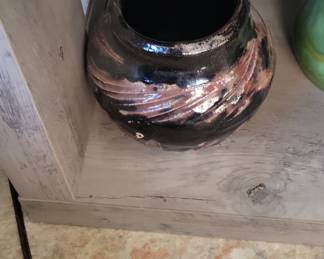 Studio Pottery Vase with Black and Copper Glaze