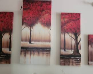 Set of Four "Red Trees" Canvas Wall Art