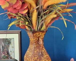 Textured Bronze-Finish Vase with Faux Fall Foliage