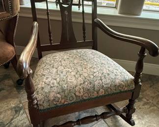 Victorian Walnut Corner Armchair with Floral Upholstery