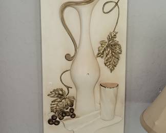 Vintage Lefton Porcelain Pitcher with Grapes and Goblet Wall Plaque
