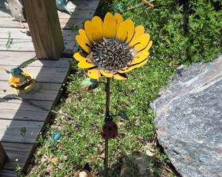 Metal Sunflower Garden Stake with Ladybug Accent