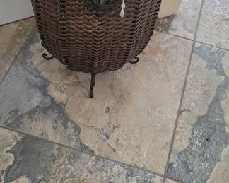 Woven Basket Log Holder with Metal Accents