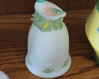 Vintage Porcelain Duck Bell with Tulips