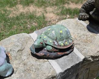 Vintage Painted Ceramic Turtle Garden Statue