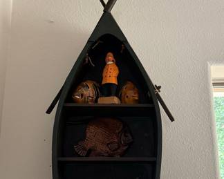 Nautical Rowboat Shelf with Fisherman and Fish Figurines