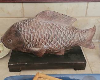 Carved Wooden Koi Fish Sculpture