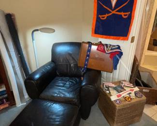 Black Leather Chair and Ottoman, Reading Light