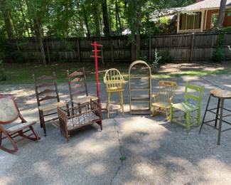 Ladderback Chairs, Child  Rocker, Highchair, Wicker Shelf, Stool