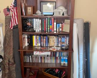 Mahogany Book Case, CDs, VHS tapes, Games