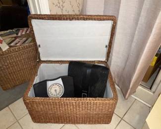 Lidded Basket, Foot Massager, Bathroom Scale