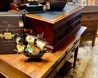 Early 1900's Oak Spool Cabinet, Possum Belly Table