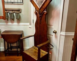 Petite Oak Hall Tree with Mirror, English Barley Twist Drop Leaf Table