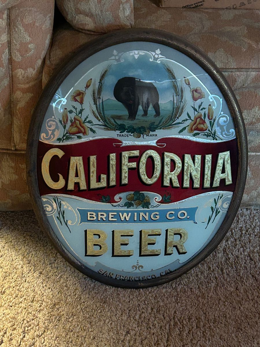 California Brewing Company reverse glass antique sign. 