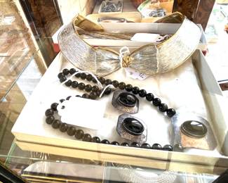 Sterling and Onyx set and other sterling pieces