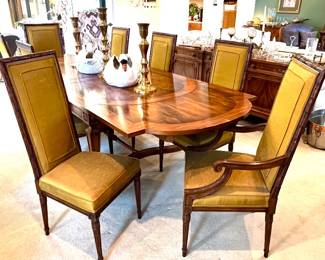 Mid Century Karges draw-leaf dining table with 8 chairs