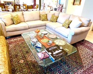 Havertys microsuede sectional in grey beige