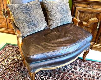 Distressed bomber jacket leather bergere chair