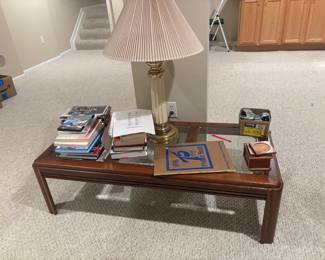. . . glass coffee table and nice lamp